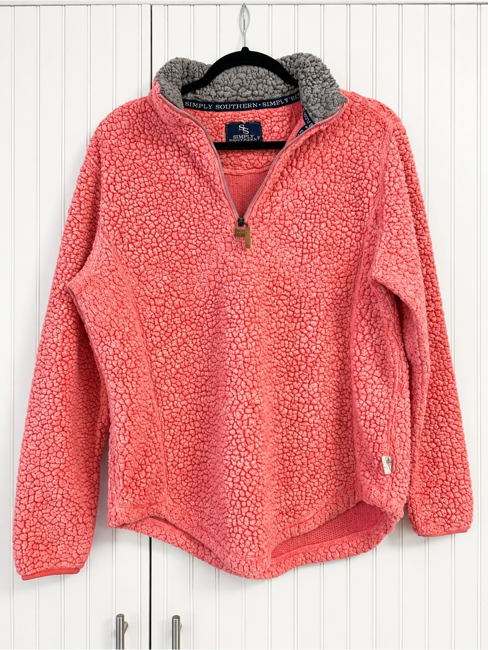 Simply Southern Coral Sherpa Half-Zip Pullover with Gray Lined Collar